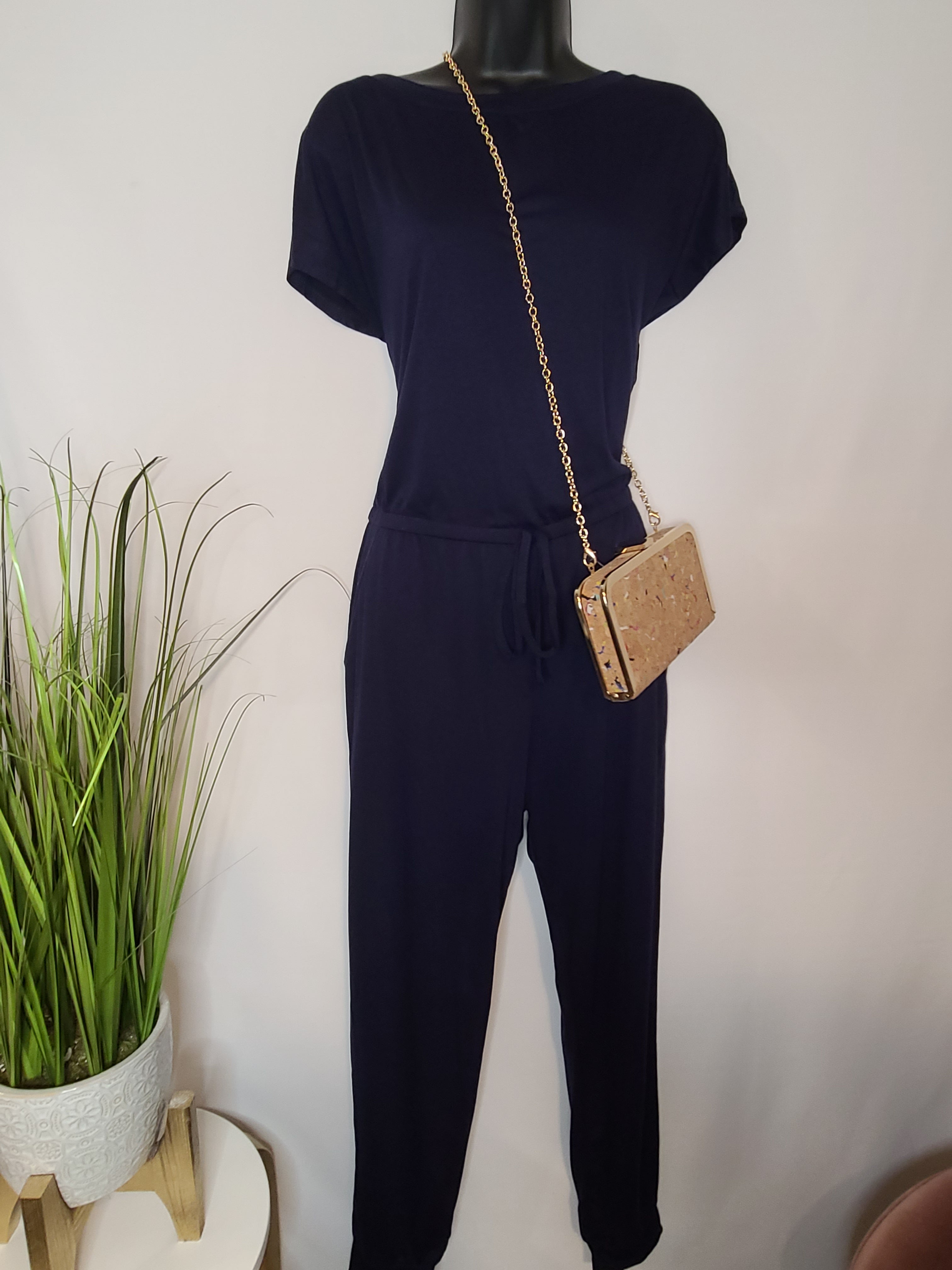 Short Sleeve Pocketed Jumpsuit
