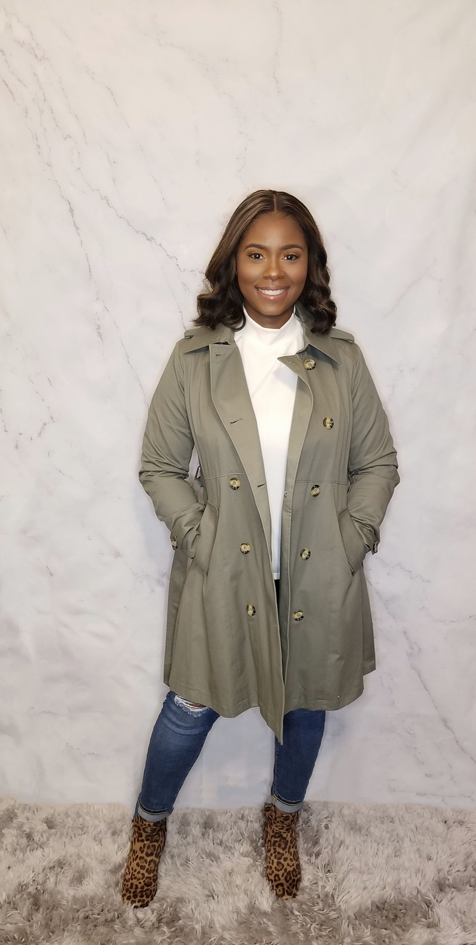 Double Breasted Thigh Length Trench Jacket