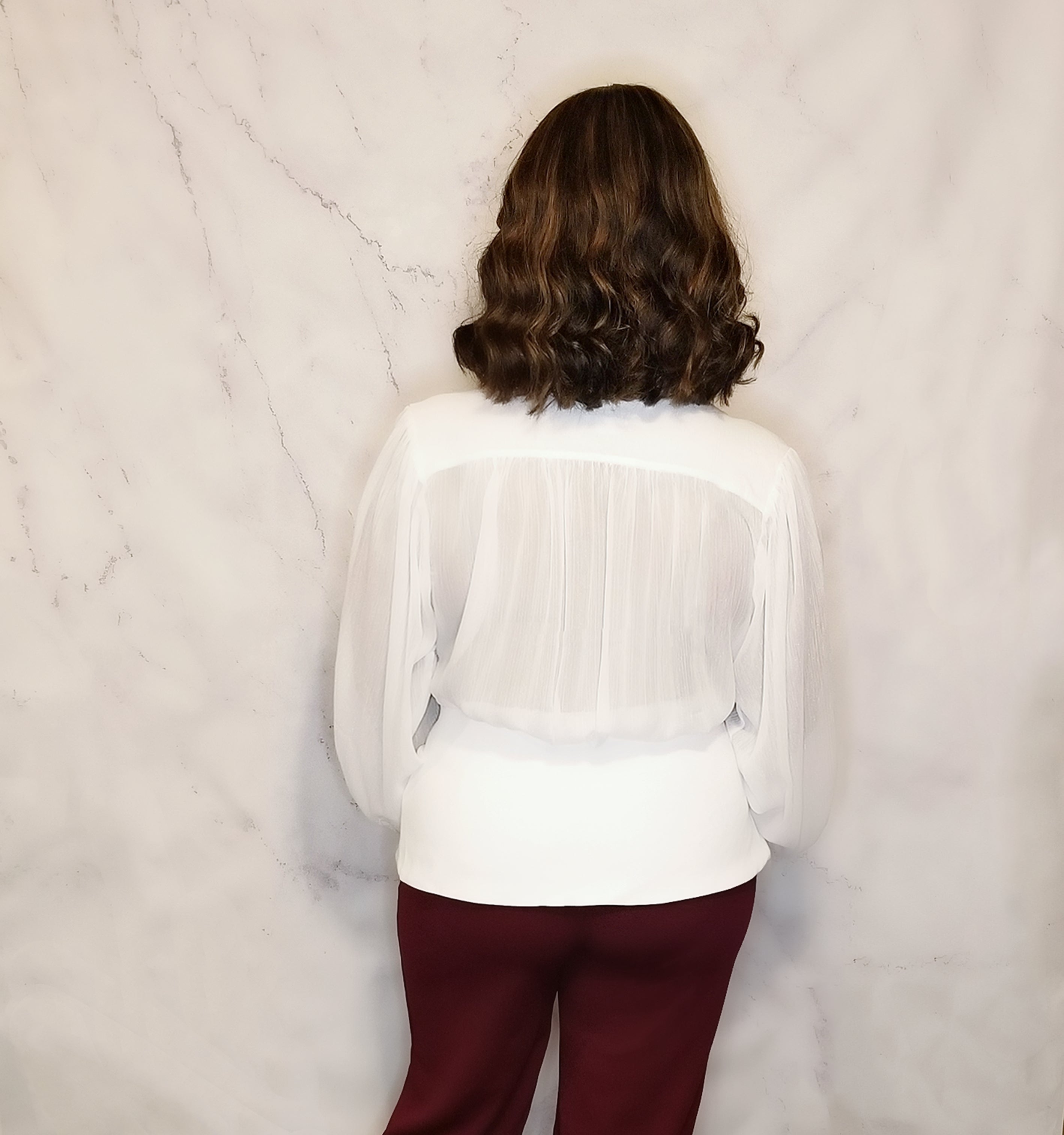 Long Sleeve Deep V-Neck Blouse