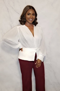 Long Sleeve Deep V-Neck Blouse