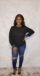 Long Sleeve Pearl Embellished Top
