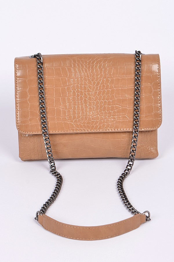 Chain Strap Snakeskin Clutch