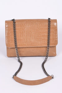 Chain Strap Snakeskin Clutch