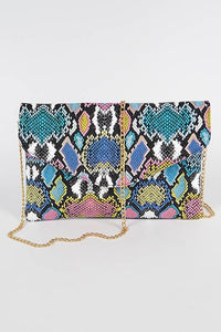 Multi-Colored Snakeskin Clutch