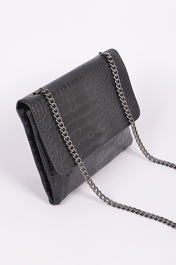 Chain Strap Snakeskin Clutch