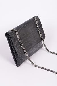 Chain Strap Snakeskin Clutch