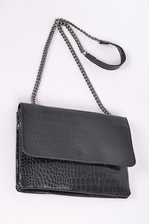Chain Strap Snakeskin Clutch