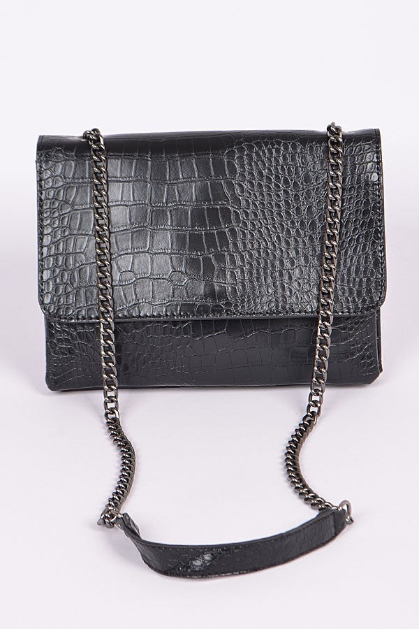 Chain Strap Snakeskin Clutch
